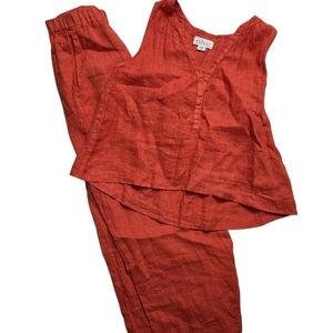 Velvet by Graham & Spencer Linen Set XS | Burnt Orange Wide Leg Pants & Tank